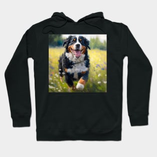 Wildflowers and Bernese Mountain Dog Impressionist Art Print Hoodie